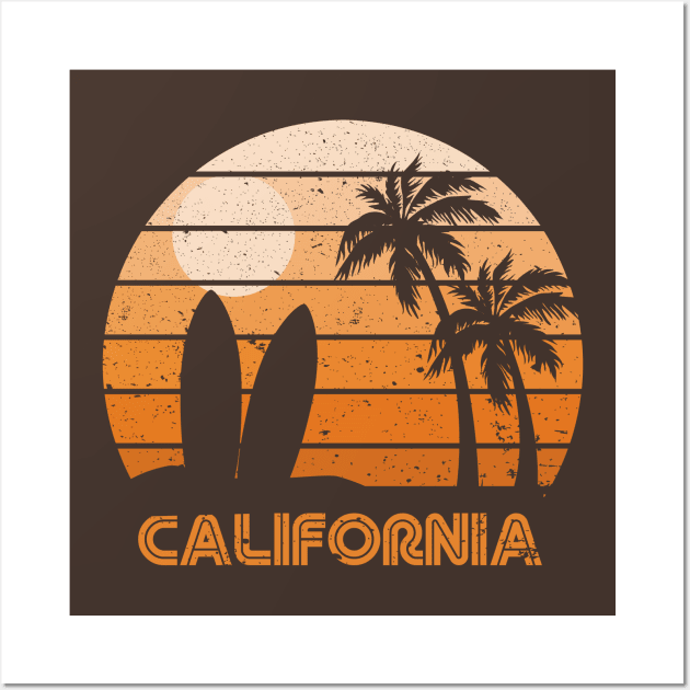 Retro Sunset California Surf Wall Art by rojakdesigns